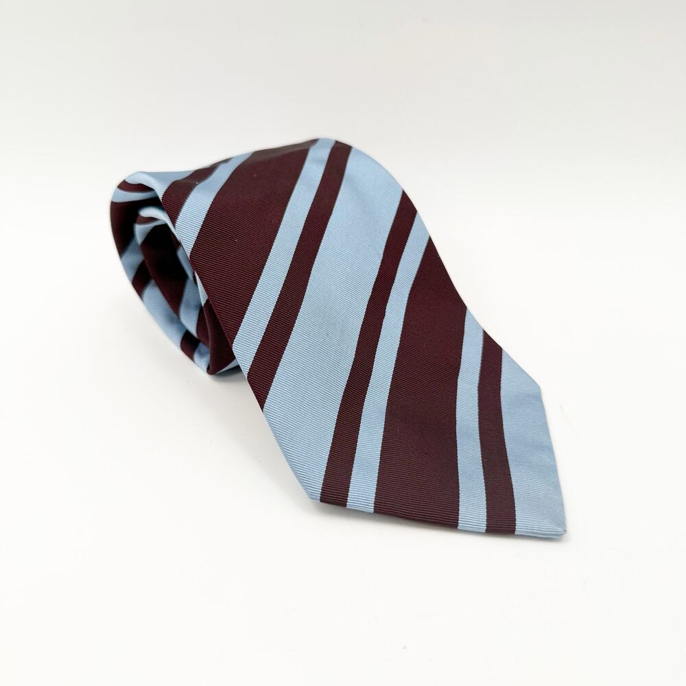 Etro Milano Tie Made in Italy Brown Blue Diagonal Stripe Silk Cotton Blend